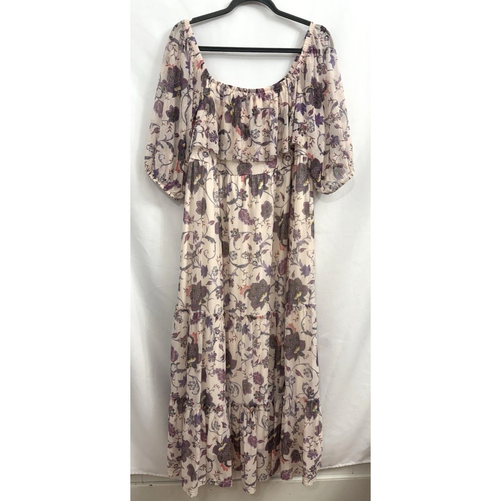 Torrid Floral Mesh‎ Puff Sleeve Tiered Maxi Dress Off Shoulder Womens Size 2X